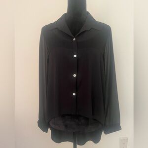 LUSH women’s size‎ M black sheer contrast high/low, button down blouse